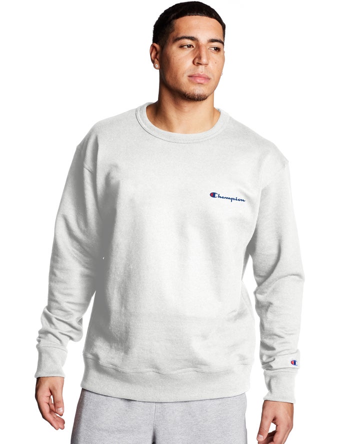 Champion Powerblend Fleece Crew Script Logo Erkek Sweatshirt Beyaz ( XQGDHV612 )